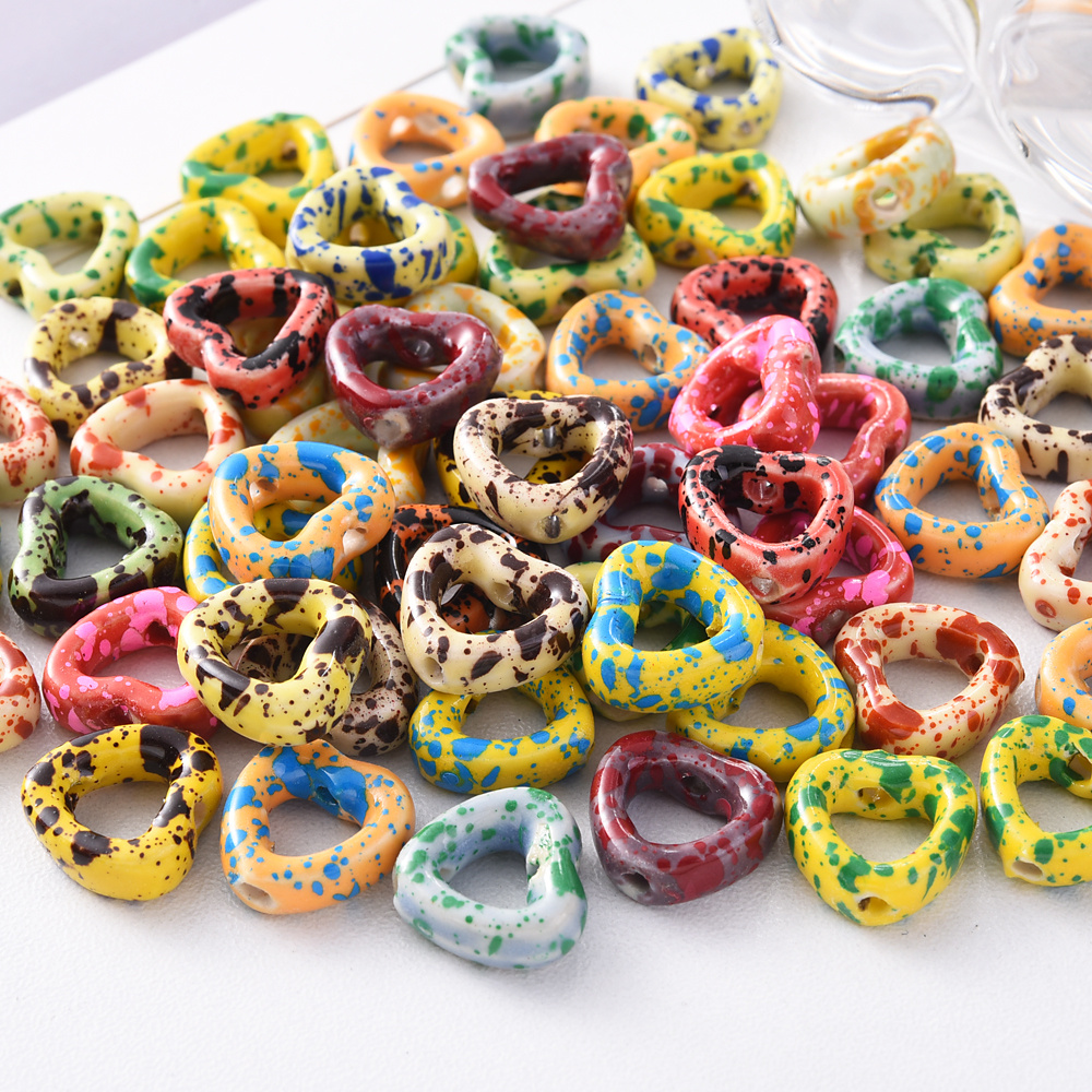 10pcs Colorful Heart-Shaped Ceramic Beads for Jewellery Making